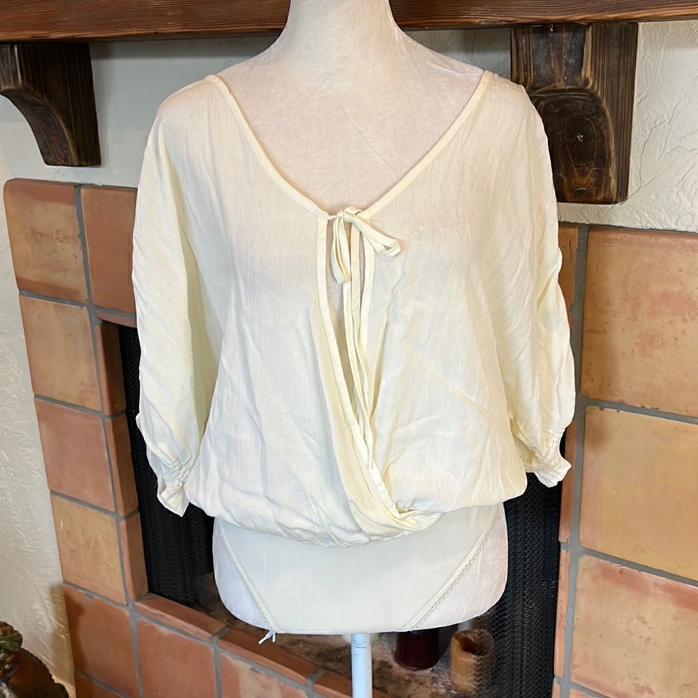 Free People Cream Cleo ruched sleeve bodysuit, S!